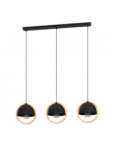 Lámpara colgante 3 luces acero negro y madera - Eglo Callow