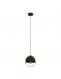 Black steel hanging lamp wooden circle - EGLO Callow