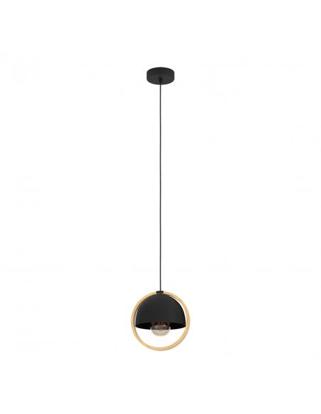 Black steel hanging lamp wooden circle - EGLO Callow