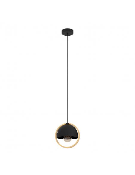 Lámpara colgante acero negro círculo de madera - Eglo Callow