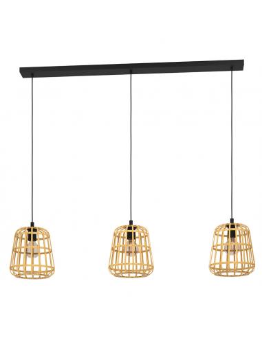 3-light pendant lamp brown wood - EGLO Montezuelo