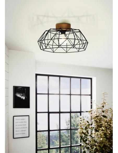 Black steel ceiling lamp with wood