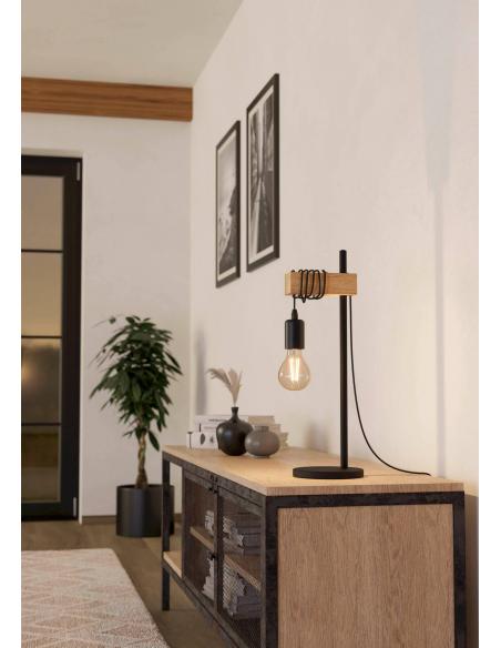 Lámpara de mesa acero/madera industrial
