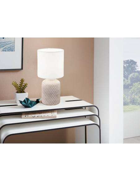 Beige ceramic table lamp embossed