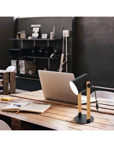 Table lamp wood with black steel