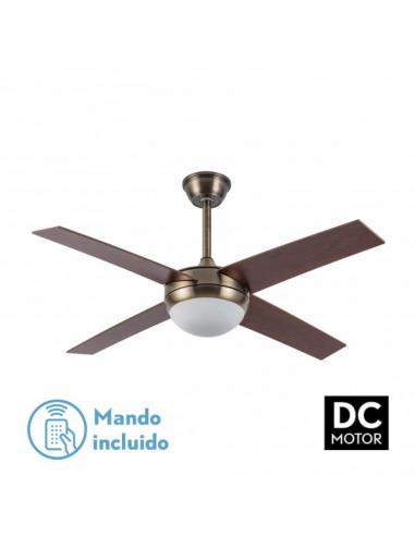 Ventilador Dc Ciro 2xe27 Cuero 4 Asp. Nogal 35/45x116,8d Remoto Y Temporizador