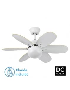 Fan Dc Alves 2xe27 White With 6 Blades Rev. White/beech 41x85d C/ Remote And Timer