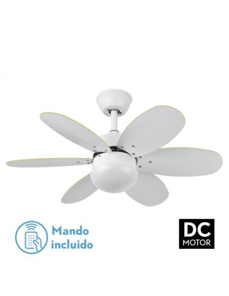 Fan Dc Alves 2xe27 White With 6 Blades Rev. White/beech 41x85d C/ Remote And Timer