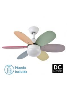 Ventilador Dc Alves 2xe27 Blanco  6 Aspas Rev. Pastel/Intenso  41x85d  C/ Remoto Y Temporizador