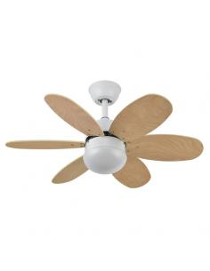 Ventilador Dc Alves 2xe27 Blanco Con 6 Aspas Rev. Blanco/haya 41x85d  C/ Remoto Y Temporizador 2