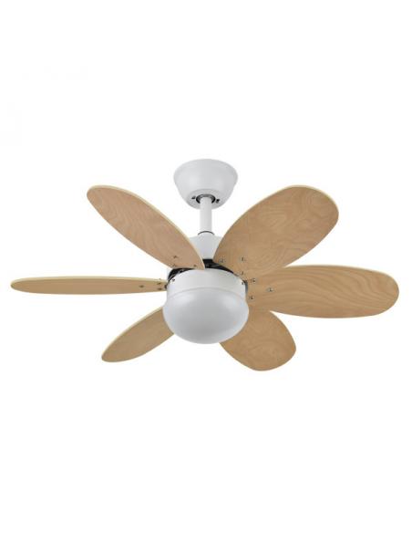 Detail Fan Dc Alves 2xe27 White With 6 Blades Rev. White/beech 41x85d C/ Remote And Timer