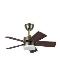Ventilador Dc Marta 36w Cuero 5 Aspas Rev. Cerezo/nogal  41x76d 3240lm C/ Remoto , Memoria Y Temp. 3000k,4000k,6000k 2