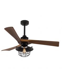 Ventilador Dc Vulturno Negro 1xe27 3 Aspas Roble  6 Velocidades C/remoto Y Temporizador 53/65,5x132x132 Cm 2