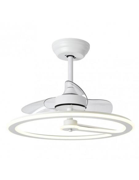 Detail Fan 110w Dc Chom White 3Asp.Transp. 46/66x62x62cm 6 Speeds. 3 Colors with Remote, Memory and Timer 9350lm