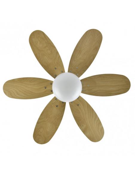 Photo Fan Dc Alves 2xe27 White With 6 Blades Rev. White/Beech 41x85d W/ Remote And Timer