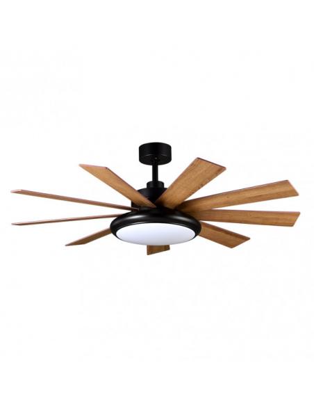 Photo Fan DC Piraeus 36w Black 9 Blades Oak/Beech 6 Speed 3 Colors 3800lm 132d C/Remote, Memory And Timer