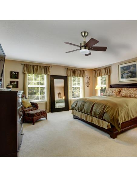 Foto Ventilador Dc Marta 36w Cuero 5 Aspas Rev. Cerezo/nogal  41x76d 3240lm C/ Remoto , Memoria Y Temp. 3000k,4000k,6000k