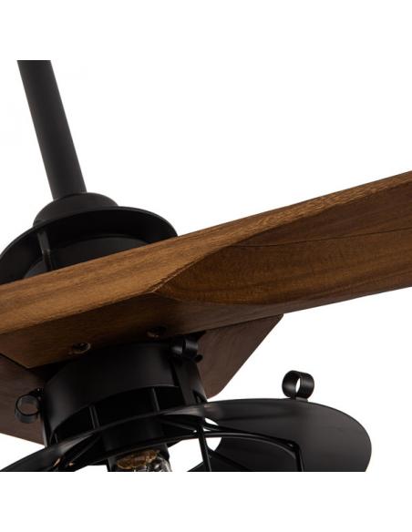 Photo Fan Dc Vulturno Black 1xe27 3 Blades Oak 6 Speeds With Remote And Timer 53/65.5x132x132 Cm