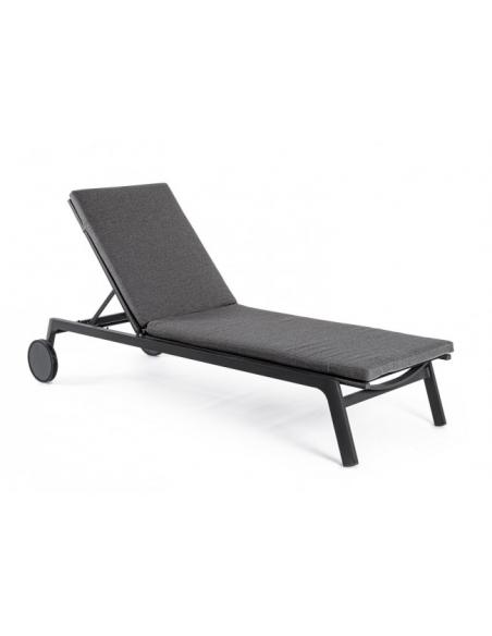 Sun lounger with cushion with wheels anthracite - BIZZOTTO Jalisco