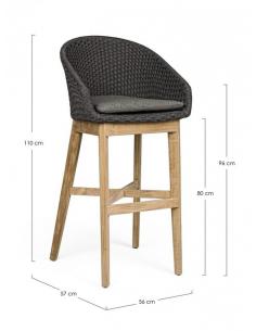 Bar stool with anthracite cushion - BIZZOTTO coachella 2