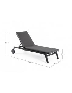 Sun lounger with cushion with wheels anthracite - BIZZOTTO Jalisco 2