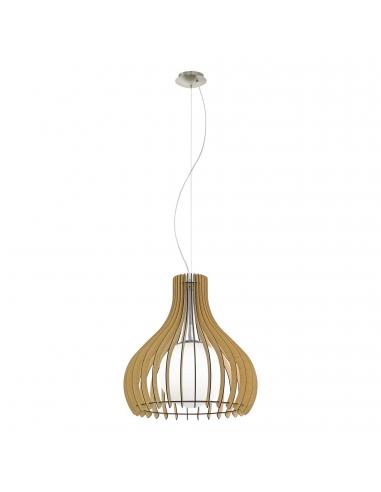 EGLO 96214 - TINDORI Wooden pendant lamp in matte nickel steel and wood, glass