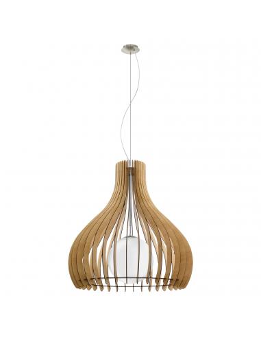 EGLO 96216 - TINDORI Wooden pendant lamp in matte nickel steel and wood, glass