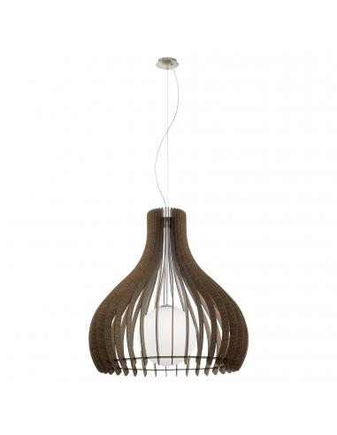 EGLO 96219 - TINDORI Wooden Hanging Lamp in Nickel-matte Steel and Wood, glass