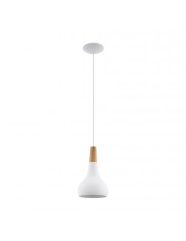 EGLO 96981 - SABINAR Wooden Pendant Lamp in White Steel and Wood