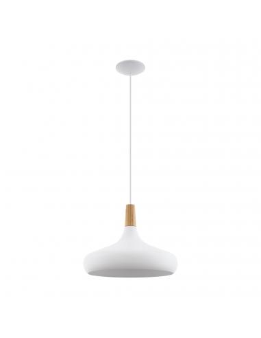 EGLO 96983 - SABINAR Wooden Pendant Lamp in White Steel and Wood