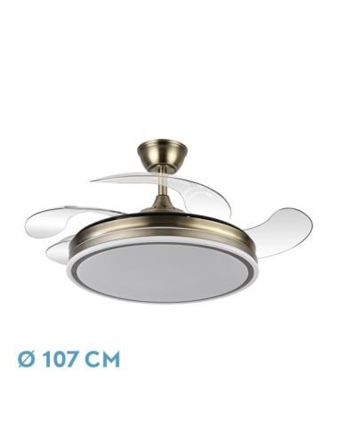 Ventilador Bayomo 59w 6980lm Cuero 4 Aspas Desp. 34,5/42x50/107d.3 Color, Dc.remoto+Reg.Intensidad