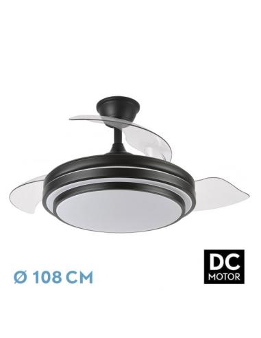 Ventilador Dc Ibe 59w 6980lm Negro 3 Asp.desp. 107d 3000-4000-6000k Remoto, Memoria Y Temporizador