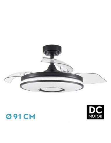 Ventilador Dc Dani 48w 4800lm Negro 3aspas 6velocidades 91d  3000-4000-6000k Remoto+memoria+temporizador