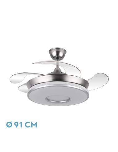 Ventilador Dc Dani 59w 6980lm Niquel 4aspas 6velocidades 91d 3000-4000-6000k Remot+reg.intensidad+memori+tempor