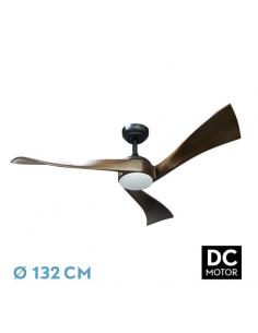 Ventilador Dc Janubi 22w Negro/roble 3aspas132d Regulable Intensidad 2350lm 3000k, 4000k, 6000k Remoto+ Temporizador+ Memoria 2