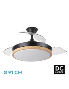 Ventilador Dc Evros Negro/hay 72w 6120lm 91d 3aspas Desplegables 3000-4000-6000k Remoto, Temporizador, Memoria