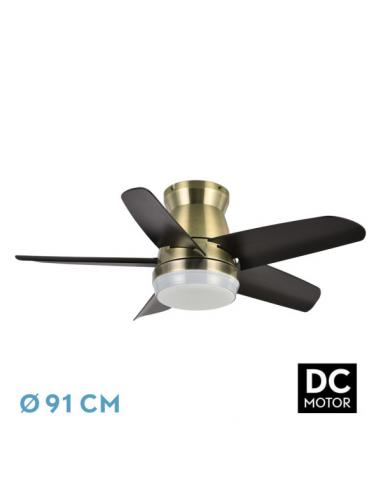 Fan Dc Neutron 24w 2400lm Leather/black 5blades 91d 3000k,4500k,6000k, Remote+timer+memory