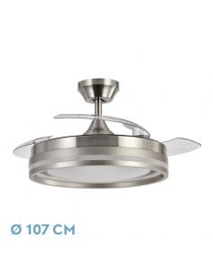 Ventilador Dc Cerrato Niquel 72w 3aspas Desplegables 107d 7200lm 6vel 3000k,4500k,6000k, Remoto+temporizador+memoria