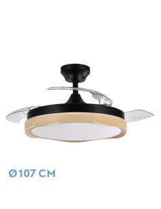 Ventilador Dc Blondi Negro/madera 72w 3aspas107d 7200lm 6vel 3000k,4500k,6000k Remoto+temporizador+memoria