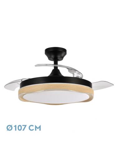 Ventilador Dc Blondi Negro/madera 72w 3aspas107d 7200lm 6vel 3000k,4500k,6000k Remoto+temporizador+memoria