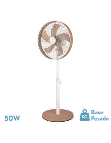Ventilador De Pie Alcañiz Blanco/haya 3vel.50w.5aspas Oscilante Y Rotatorio Regx45x37cm