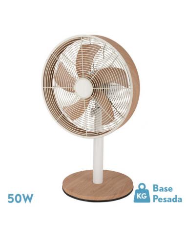 Ventilador Sobremesa Alcañiz Blanco/haya 3vel.45w 5 Aspas Oscilante Y Rotatorio 59x35x28cm