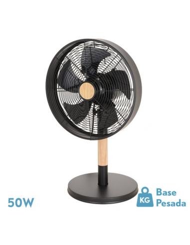 Ventilador Sobremesa Falcon Negro/haya 3vel.45w 5 Asp. Oscilante Y Rotatorio 59x35x28cm