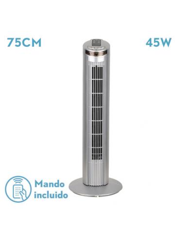 Ventilador De Torre Orbigo Plata 3vel 45w C/remoto  Oscilante Temporizador 75x27x27cm