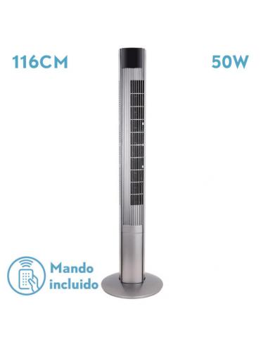 Prince's Silver Tower Fan 3vel 50w Remote Oscillating Timer 116x32x32cm