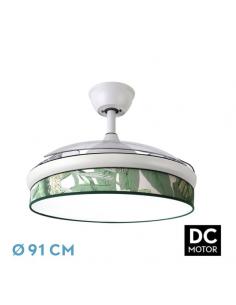 Ventilador Dc Moda 72w Blanco/hoja Verde 91d 3aspas 7200lm 3000k, 4000k, 6000k Remoto+ Memoria+ Temporizador