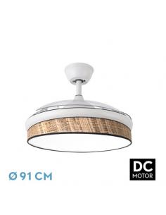 Ventilador Dc Moda 72w Blanco/cañizo Oscuro 91d 3aspas 7200lm 3000-4000-6000k Remoto+ Memoria+ Temporizador