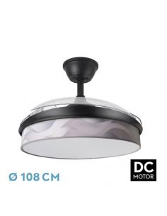 Ventilador Dc Moda 72w Negro/ola Gris 108d 3aspas 7200lm 3000k,4000k,6000k Remoto+memoria+temporizador