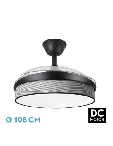 Ventilador Dc Moda 72w Negro/surco Gris 108d 3aspas 7200lm 3000k,4000k,6000k Remoto+memoria+temporizador