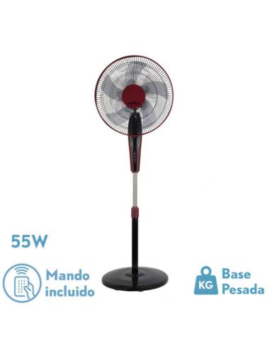 Borlon Black/Burgundy Floor Fan 3 Speed.55w 5x2 Adjustable Blades+ Remote+ Regx43x40 Cm Timer